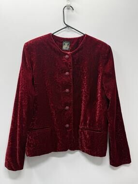 San Moire Red Burnout Velvet Jacket Womens Floral Evening Gothic Romantic 22